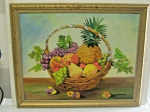 fruit basket acrylic painting on framed canvas, 19" x 23" - Picture 1 of 5