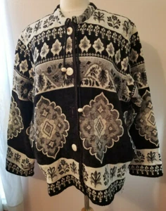 VINTAGE FLASHBACK  Woven Tapestry Jacket Womens XL Glass Buttons  - Picture 1 of 12