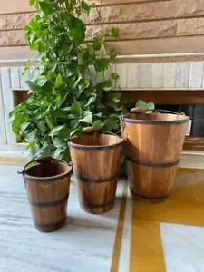 Vintage Wooden Buckets Original Old Fine Hand Carved - Picture 1 of 8