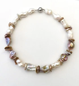 Süßwasserperlen Kette Keshiperlen Mingperlen Peanuts Unikat Perlenkette  5301 - Bild 1 von 8