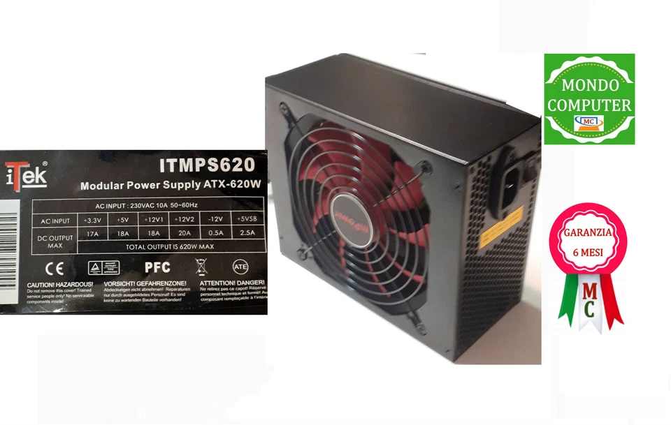 ALIMENTATORE MODULARE COMPUTER FISSO  620W   ITEK   ITMPS 620 - Immagine 1 di 1