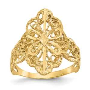 10K Solid Yellow Gold Filigree Chunky Dome Statement Ring - Picture 1 of 90