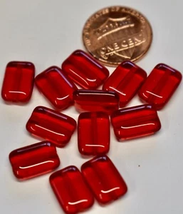 12 GLASS RED CHICLET BEADS * FULL DRILLED * 8 x 12mm *  SMOOTH CLEAR - Picture 1 of 1