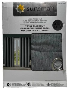 SunSmart Total Blackout Lined Grommets Panel Curtains, 2 Panel of 52"x84", SILVR - Picture 1 of 11