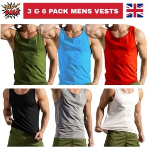 Mens Vest Tops 3 Pack 100% Cotton Summer Gym Training Tank Sports T-Shirt - Picture 1 of 8