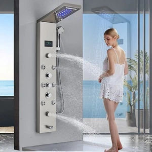 stainless steel Shower Panel Tower LED Rain Waterfall Massage System Body Jets - Picture 1 of 11