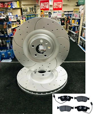 FOR AUDI A8 3.7 4.0 4.2 6.0 TDI QUATTRO FRONT DRILLED GROOVED BRAKE DISCS & PADS - Image 1 of 3