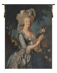 Marie Antoinette with Rose Belgian Royalty Portrait Tapestry Wall Hanging NEW - Picture 1 of 5