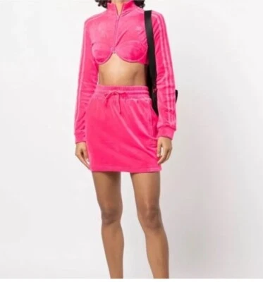 Jeremy Scott Adidas Originales JS Track Crop Top Chaqueta Terciopelo H50967 ROSA SOLAR Foto 1 de 4