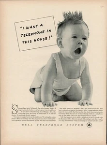 Sistema telefónico Bell 1938 Baby Scream Wants House años 30 anuncio impreso vintage - Imagen 1 de 8