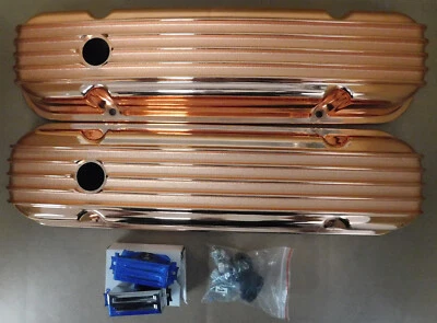 Summit 440419CPR Pontiac Aluminum Valve Covers W/Hdw, Tall, Baffles, Copper, Pr - Image 1 of 4