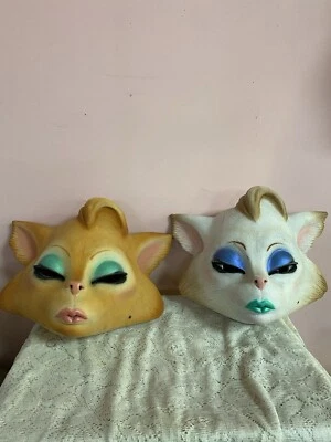 Halloween Horror Mask Lot Of Two Potentially SCREEN USED sexy CAT MASKS bizarre - Image 1 of 4