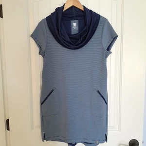 Title Nine Layli's Dot And Stripe Cowl Neck Short Sleeve Dress Blue Size M - Picture 1 of 9