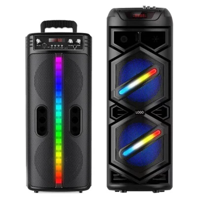 Single Dual 8" Woofer Portable Bluetooth Party Speaker Heavy Bass Sound Mic FM - Image 1 of 4