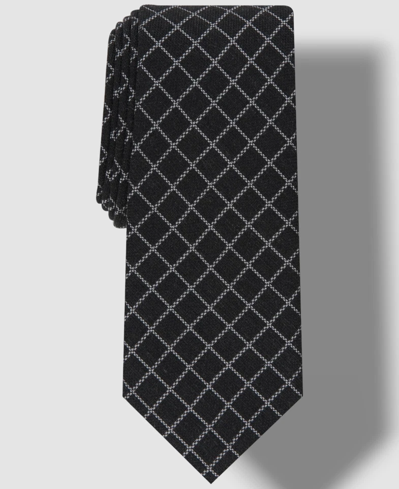 Alfani Men's Black White Self Formal Mair Silk Grid Textured Tie 60