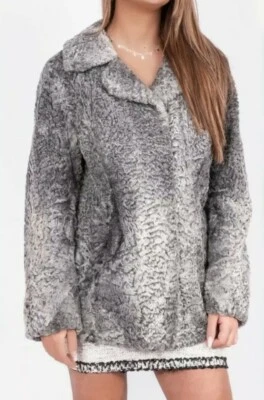 L Chic 银色宽尾波斯羊皮毛皮夹克轻便贴合 — 第 1/4 张图片