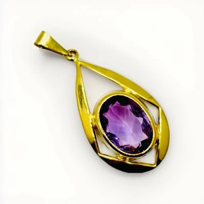Vintage 8K/333 Yellow Gold Amethyst Pendant Necklace - Germany - Image 1 of 4