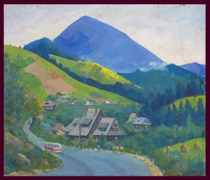 Antigua PINTURA AL ÓLEO Montañas Cárpatos Paisaje Lienzo Grande FIRMADO 1972 Ucraniano - Imagen 1 de 7