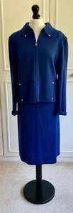 St. John Collection Fantastic 2pc Skirt Blazer Suit 2piece-Set Sz 14 Knit Blue - Picture 1 of 6