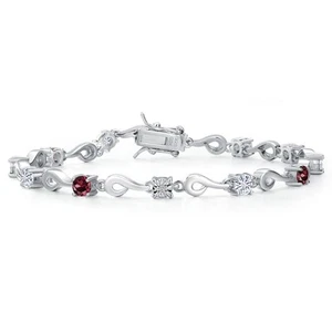 925 Sterling Silver Tennis, Graduated Bracelet Rhodolite Garnet Moissanite - Picture 1 of 6