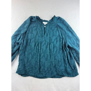 J Jill L Petite türkis Blumen Burnout Plissee Rüschen Ausschnitt Langarm Top - Bild 1 von 8