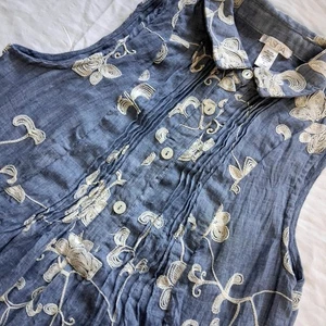 Vasna blau besticktes ärmelloses Kleid Rüschensaum Cottagecore Boho Chic - Bild 1 von 6