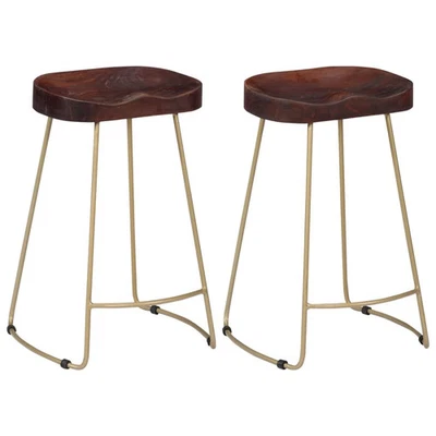 Bar Chair Set of 2 Walnut brown and brass - Image 1 of 4