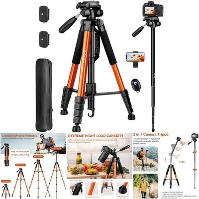 72' Professional Camera Tripod Monopod Remote Heavy Duty Stand Phone DSLR - Image 1 of 4