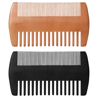 Wooden Beard Comb Kit, Dual Action Fine & Coarse Teeth, Wood Color and Black Poc - Image 1 of 4