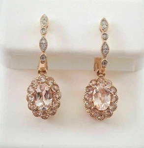 4 Ct Oval Cut Lab-Created Morganite Dangle Drop Earrings In 14K Rose Gold Plated - Picture 1 of 8