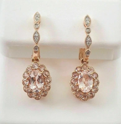 4 Ct Oval Cut Lab-Created Morganite Dangle Drop Earrings In 14K Rose Gold Plated - Image 1 of 4