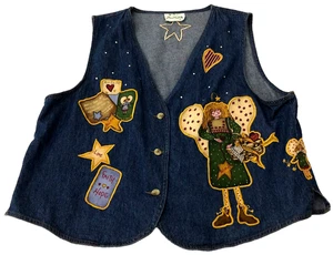 The Quacker Factory Womens Vest Sz XL Blue Angels Believe Hearts Embroidered - Picture 1 of 6
