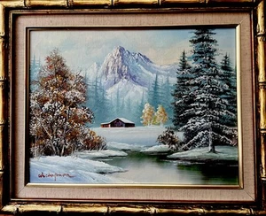 Signed Original Painting On Canvas Winter SceneCountry Framed Vintage - Picture 1 of 7