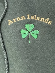 Aran Islands Mens L Fleece Jacket Green Full Zip Hoodie Embroidered Hanes - Picture 1 of 11