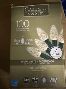 Celebrations Gold LED 100 Warm White - Faceted C6 (Indoor/Outdoor) - Picture 1 of 2