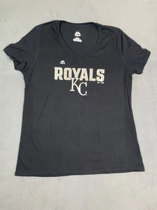 Camiseta negra manga corta cuello en V mediana de Kansas City Royals para mujer nueva sin etiquetas  - Imagen 1 de 9