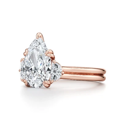 Gold Diamond Ring Pear 1.40 Carat IGI GIA Lab Grown 18K Rose Band Size 5 6.5 7 8 - Image 1 of 4
