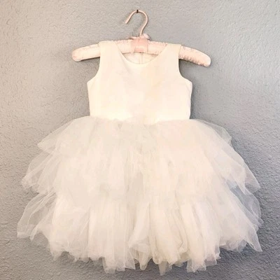 Tip Top Ivory Party Dress w/ Layers of Tulle - Girls Size 4 - Image 1 of 4