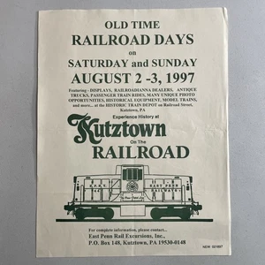 Old Time Railroad Days August 2-3, 1997 Kutztown PA Vintage Advertisement Flyer - Picture 1 of 3