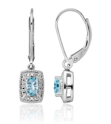 925 Sterling Silver Sky Blue Topaz Diamond Dangle Earrings - Image 1 of 4