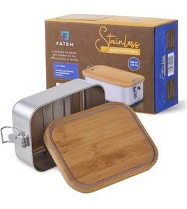 Lunchbox Acciaio Inox Fatem per Adulti Bambini Ufficio Scuola Argento 28Oz Nuovo - Foto 1 di 8