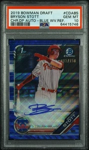 2019 Bowman Chrome Blue Wave Refractor Bryson Stott 12/150 Auto PSA 10 Phillies - Picture 1 of 4