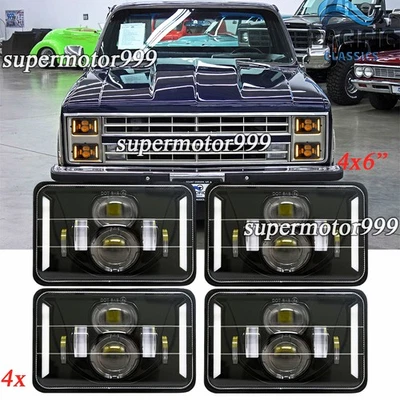 4X Fit 1978-1991 Chevrolet G10 G20 G30 4x6'' LED Headlights Hi/Lo Beam Halo DRL - Image 1 of 4