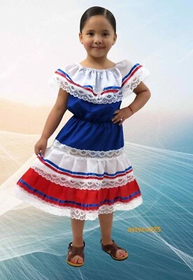 Vestido étnico puertorriqueño boricua, dominicano, costarricense para niñas hecho en México Foto 1 de 2