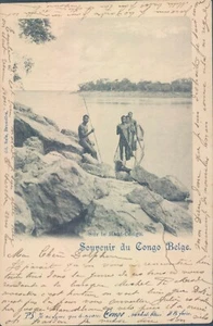 Belgian CONGO pirogue men souvenir 1900 PC - Picture 1 of 2