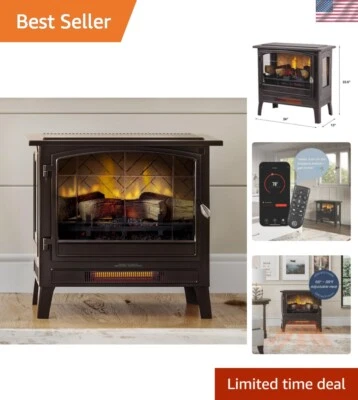 Traditional Bronze Electric Stove Heater with Custom Flame Effects & WiFi Access - Image 1 of 4