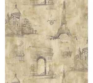 Paris Sites Sketched in Gold on Gold on Unpasted Wallpaper TH34305 - Picture 1 of 1
