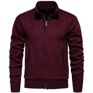 Mens Knit Sweater Stand Collar Ribbed Hem Thick Warm Long Sleeve Cardigan Jacket - Picture 1 of 27