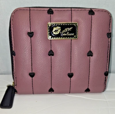 Cartera Luv Betsey By Betsey Johnson Be Mine Púrpura Negra Lunares Corazón Cremallera Foto 1 de 4