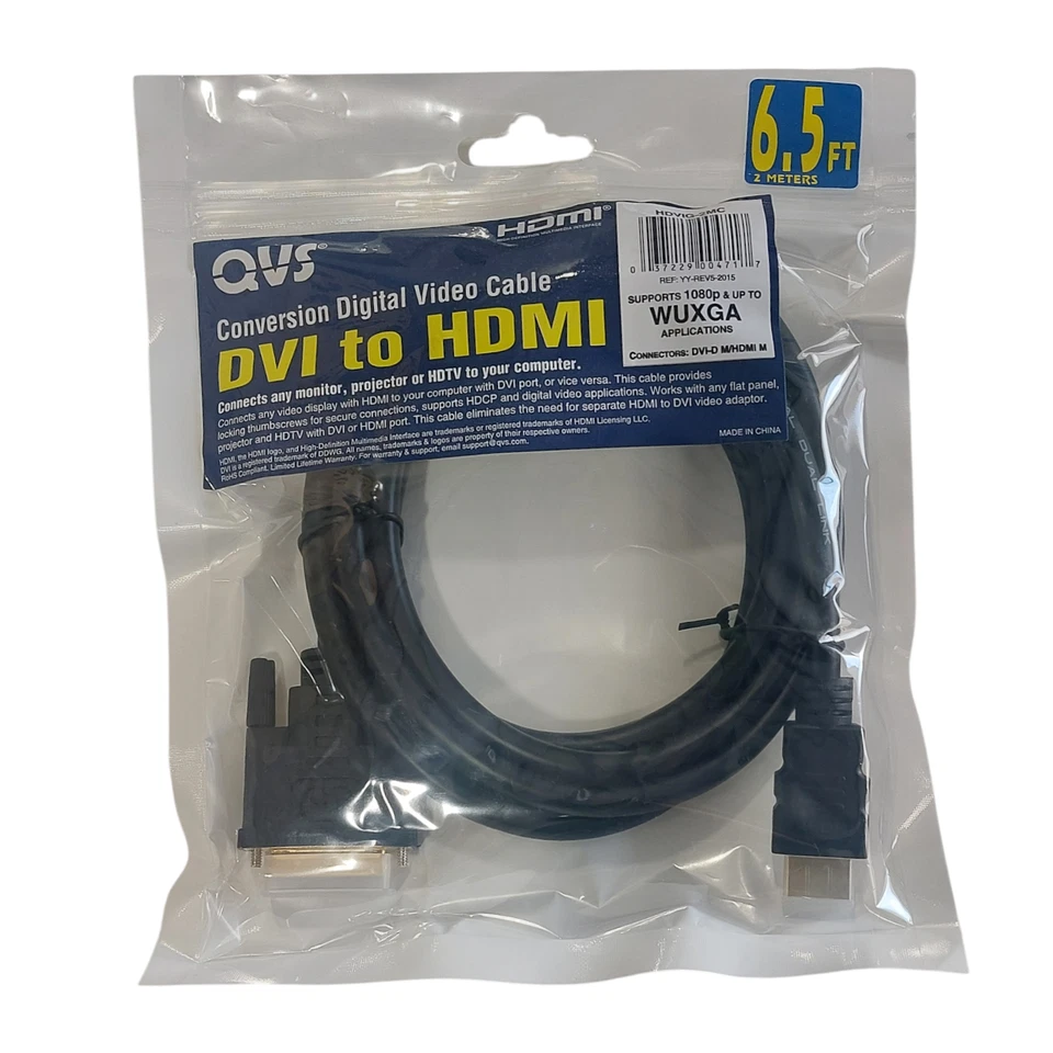 QVS DVI to HDMI Conversion Cable, 6.5ft (Factory Sealed) - Image 1 of 1